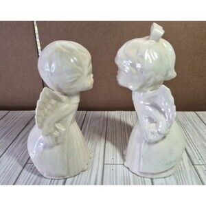 Vintage Ceramic Kissing Angels Boy & Girl Figurines Christmas Decor 8"